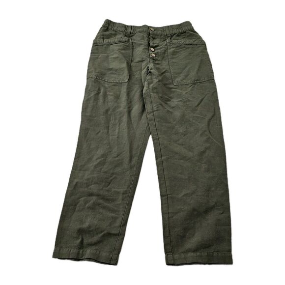 Sundance Rivera Pants 10 Green Straight Leg Linen Cotton High-Rise Button Fly - Picture 1 of 9